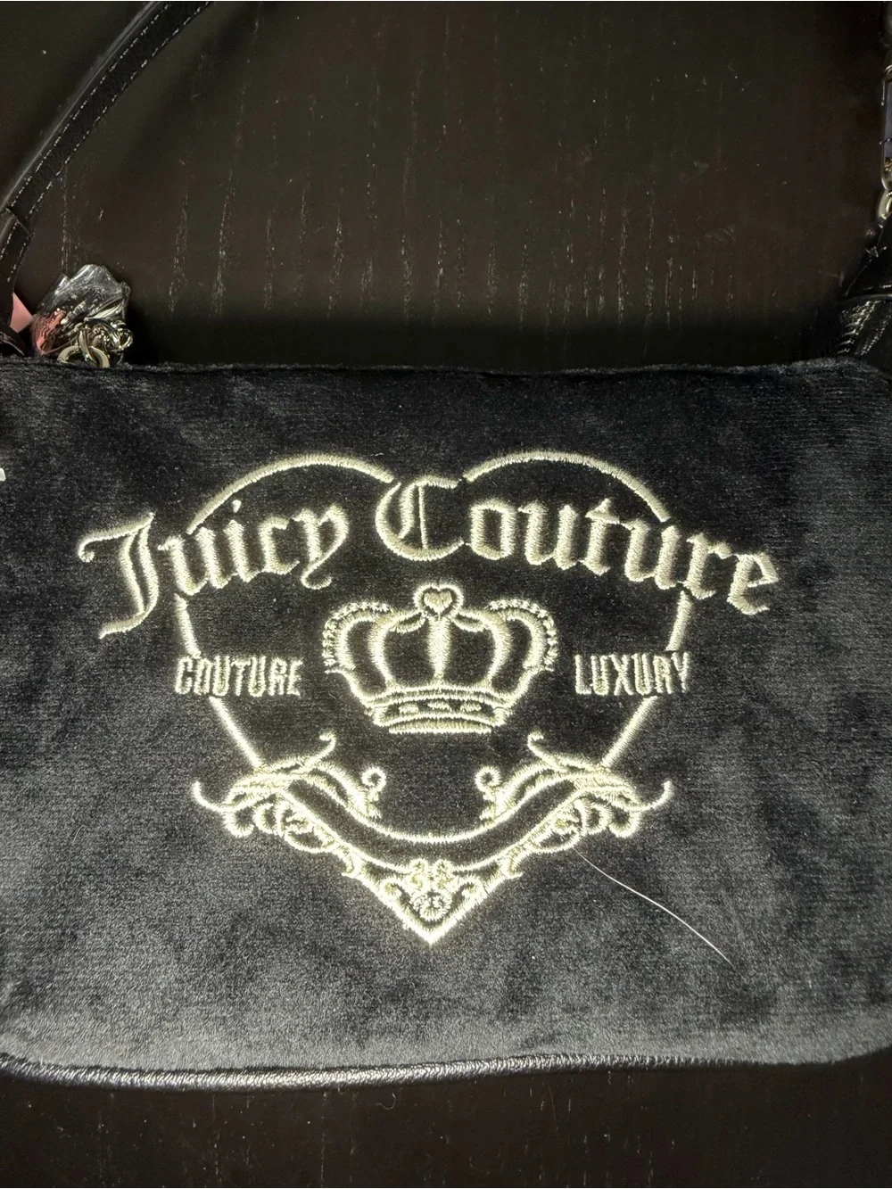Juicy Couture Girlie Royalty Mini Wristlet Liquorice Black Velour Purse NWT